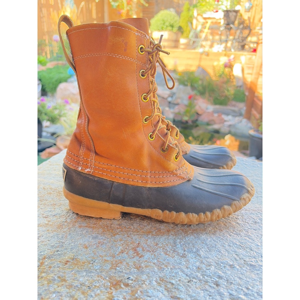 LL Bean Maine Hunting Shoe 10 Inch Duck Boots Tan Brown Leather Womens 7